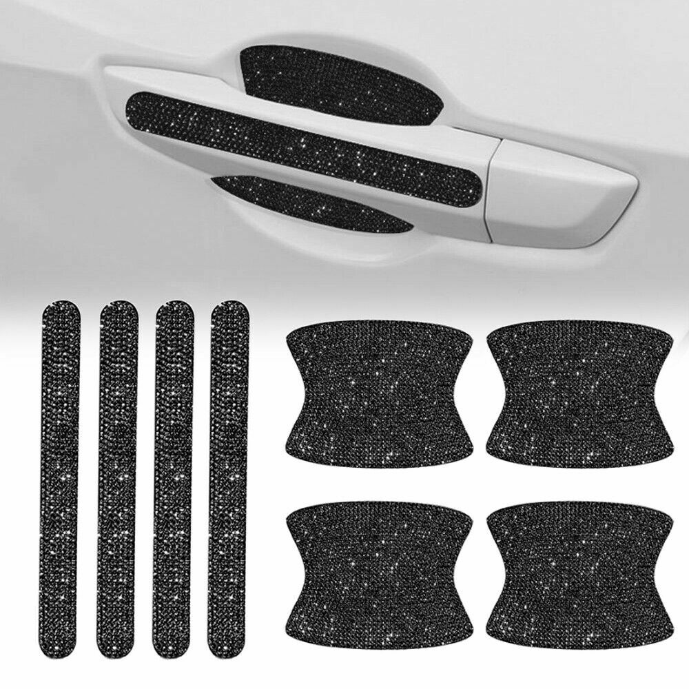 8PCS Bling Black Car Door Handle Protector Film Anti-Scratch Sticker Accessories