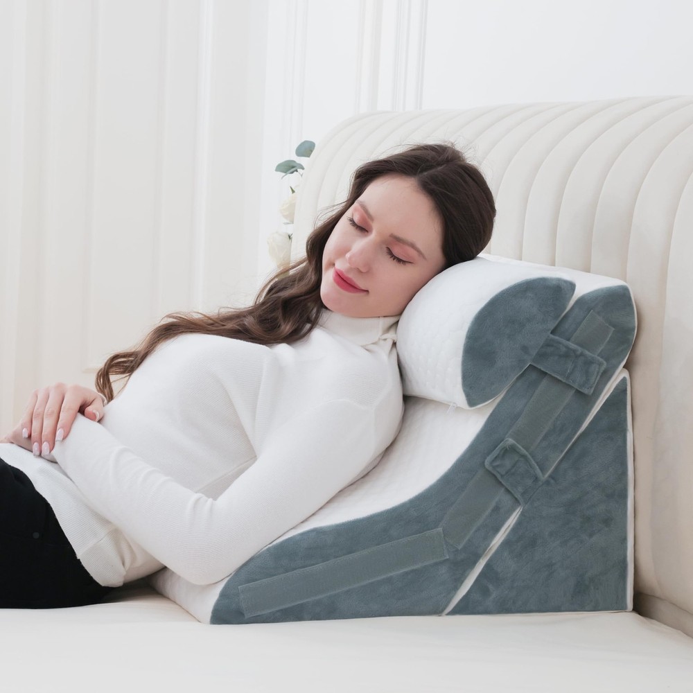 Wedge Pillow Headboard Set with 4 Adjustable Heights 9 12 16 20 Inches for Orthopedic Support