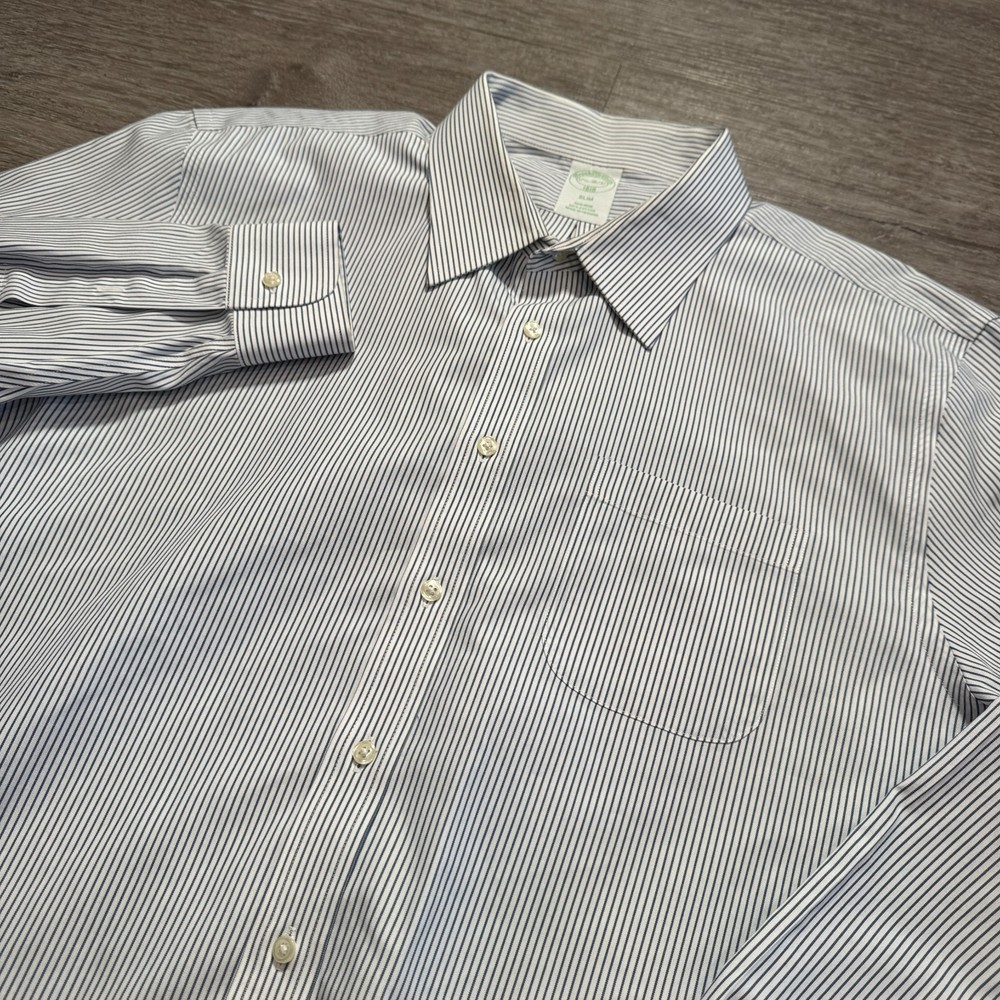 Brooks Brothers Shirt mens 17.5 36 - 37 Blue Stripe 1818 Slim Cotton Preppy
