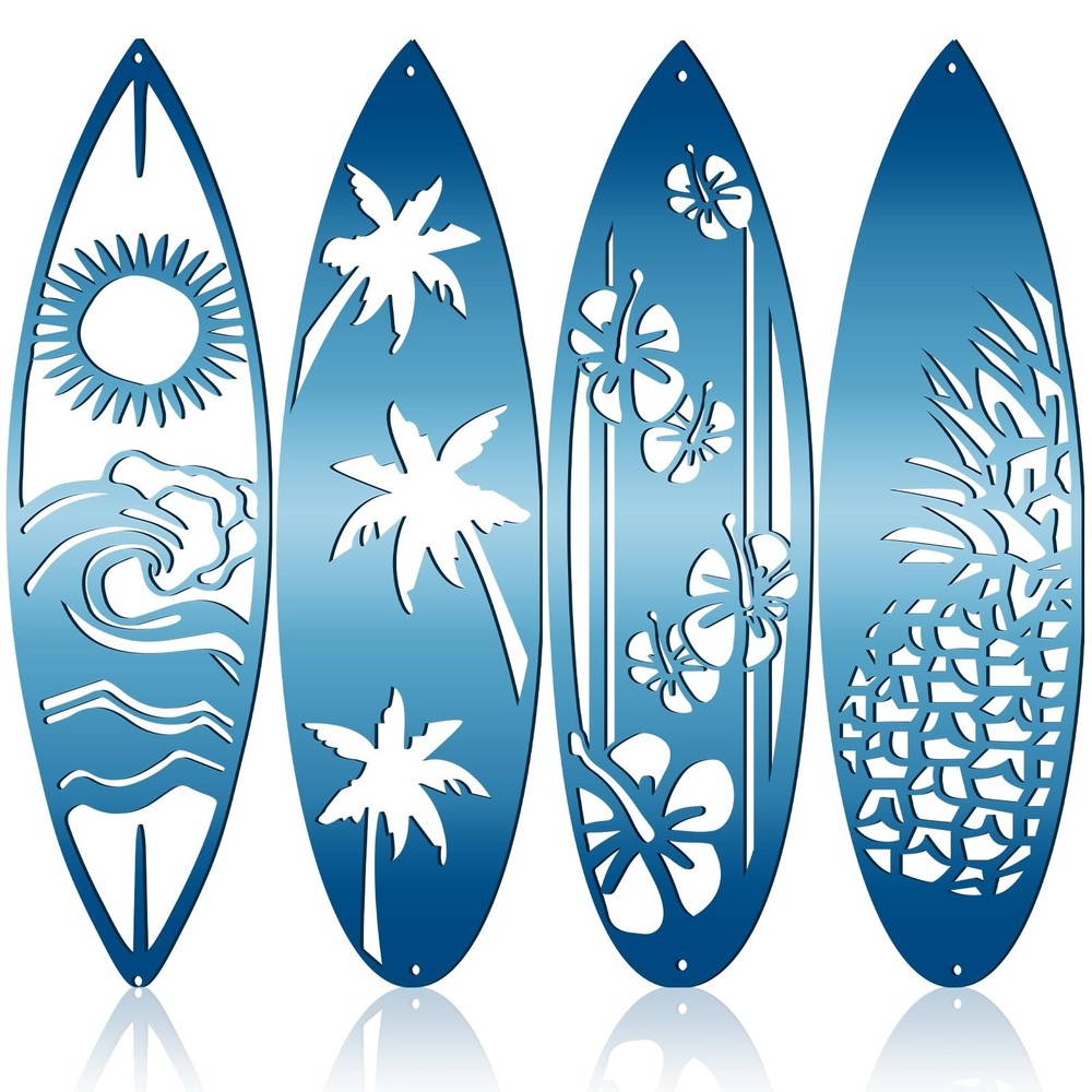 Gisafai 4-Piece Metal Surfboard Wall Art for Beach & Summer Decor