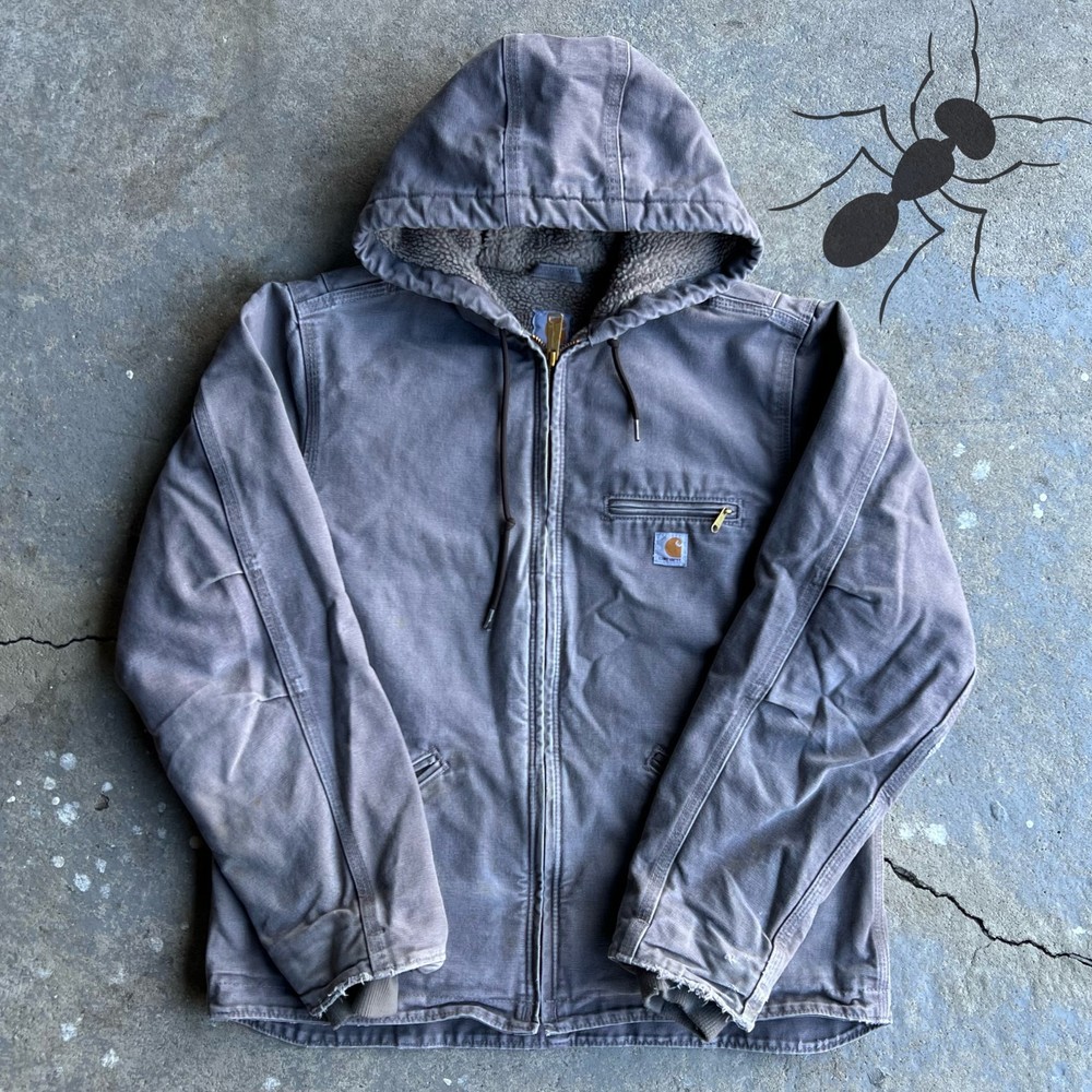Vintage Y2K Gray Sherpa Carhartt Hooded Work Jacket for Women