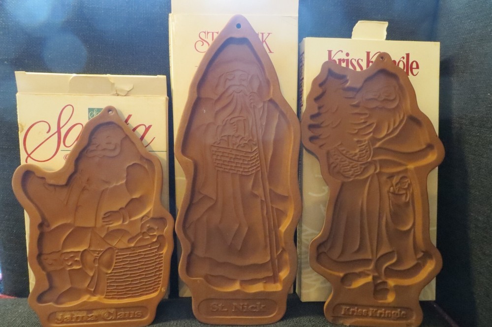 Vintage Longaberger Christmas Cookie Molds Santa St Nick Kriss Kringle 1991 92 93