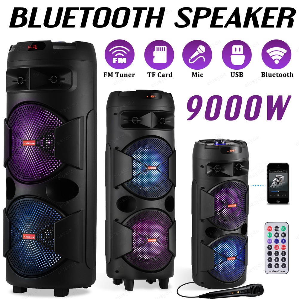 Portable Bluetooth Speaker with Dual Subwoofer Heavy Bass Party Sound System and Mic  