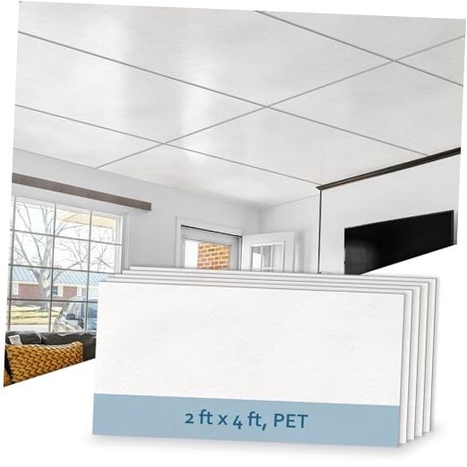 10-Pack White PET Drop Ceiling Tiles 24x48 Inch 2ft x 4ft Decorative Panels