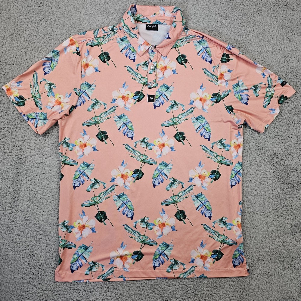 Bad Birdie Polo Shirt Mens Large Floral All Over Print Golf Performance Stretch