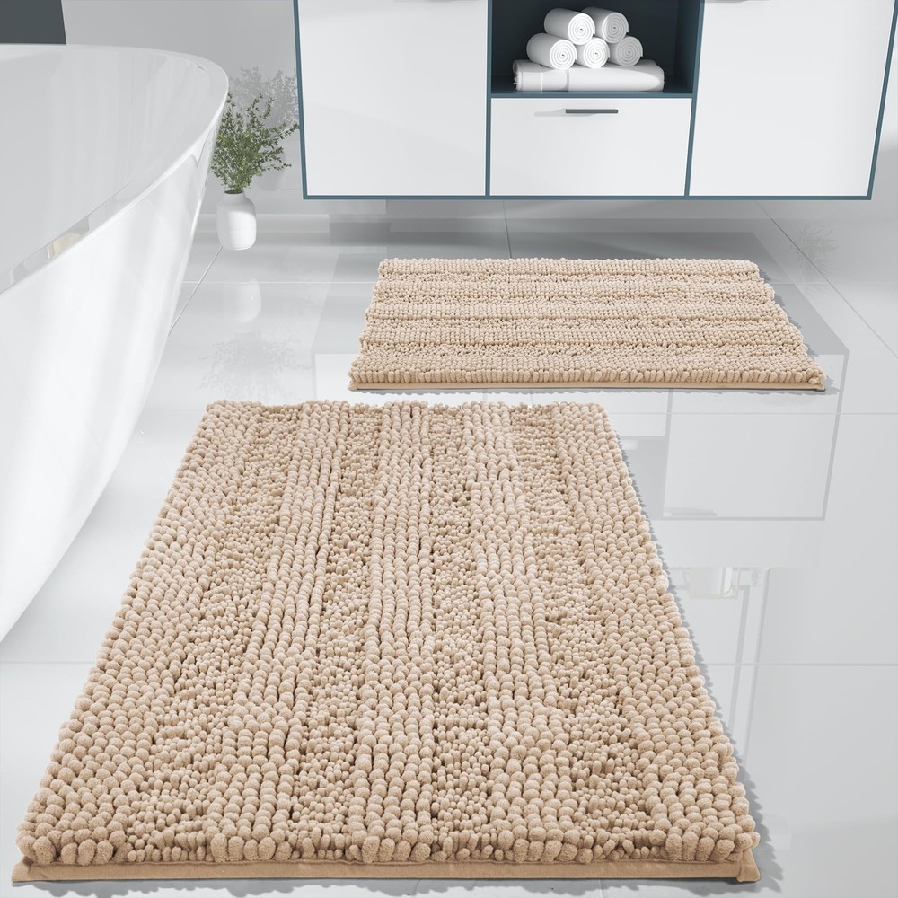 Washable Non-Slip Quick Dry Bathroom Rug Set 2-Piece Absorbent Bath Mat
