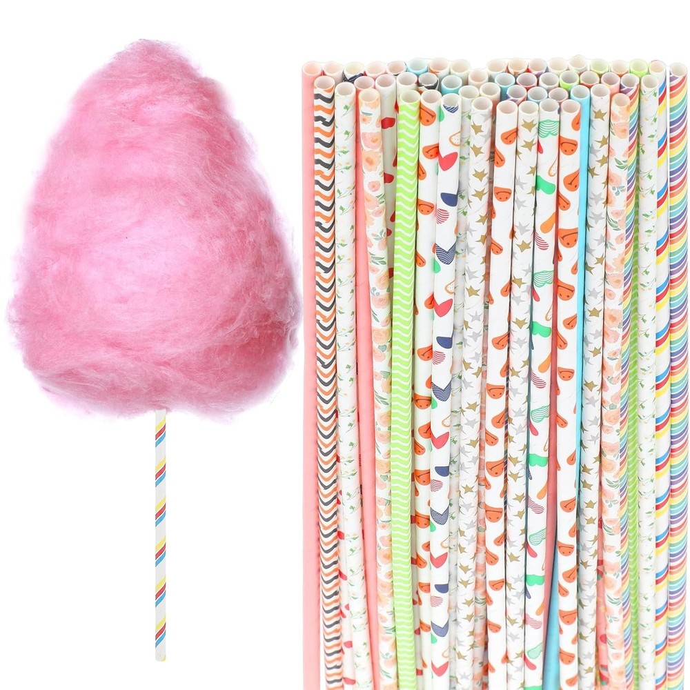 50 PCS 13.77 Inch Colorful Cotton Candy Cones Sticks Random Colors