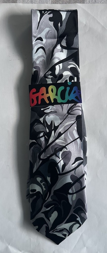 NWT Vintage J Garcia Desert Island Mens Gray Black Silk Neckwear Art Tie Necktie