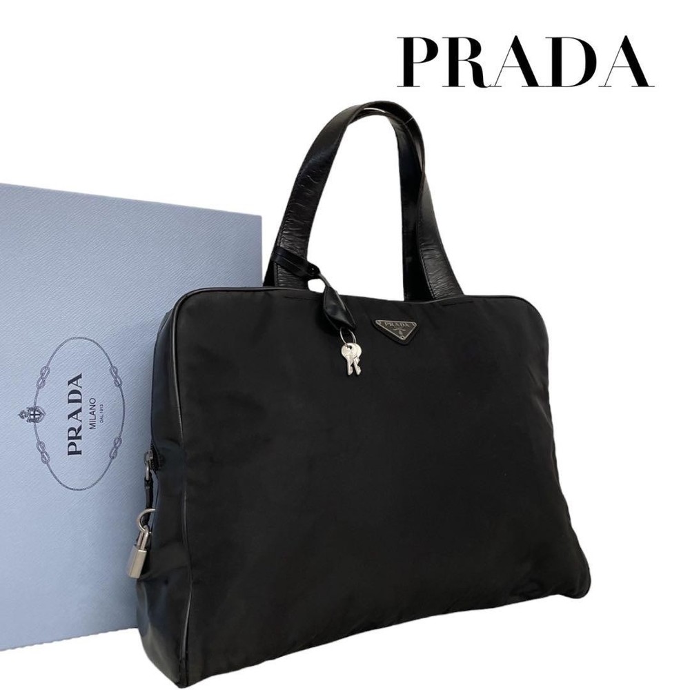 Prada Black Nylon Triangle Logo Tote Bag Authentic Excellent Condition