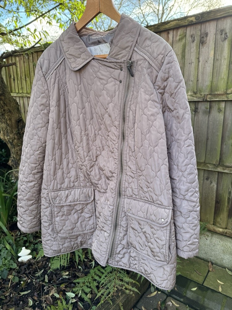 Woman ROCHA JOHN ROCHA UK 20 EU 48 Quilted Coat Beige Snapped Pockets Collared