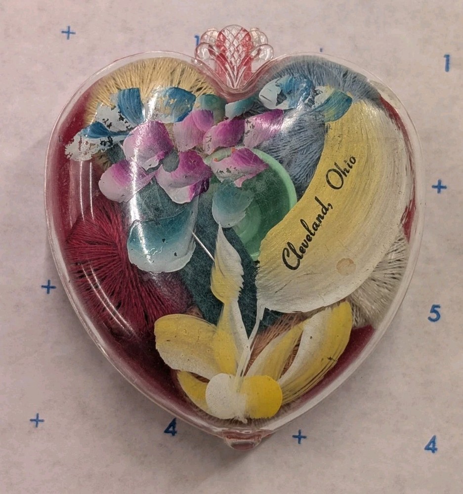 Vintage Cleveland Ohio Heart-Shaped Mending Kit with Thimble and Needle
