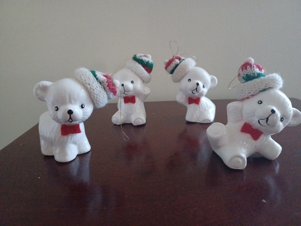 Christmas Around the World White Porcelain Snow Bear Ornaments Set Of 4 Vintage