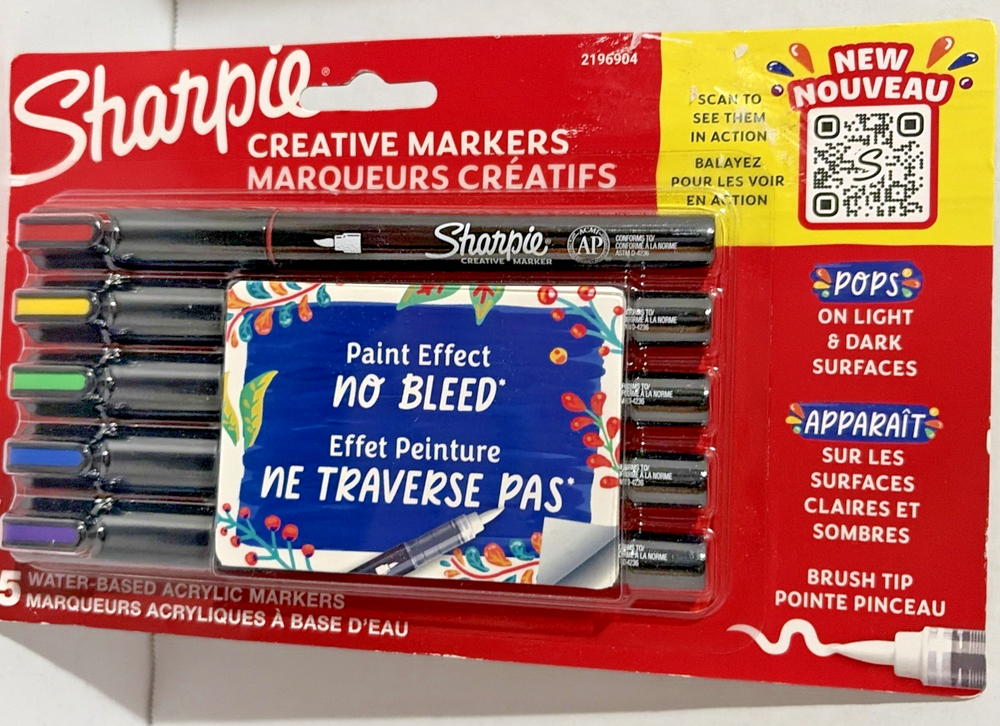 Sharpie Creative Acrylic Markers Brush Tip 5 Assorted Unopened, NIB