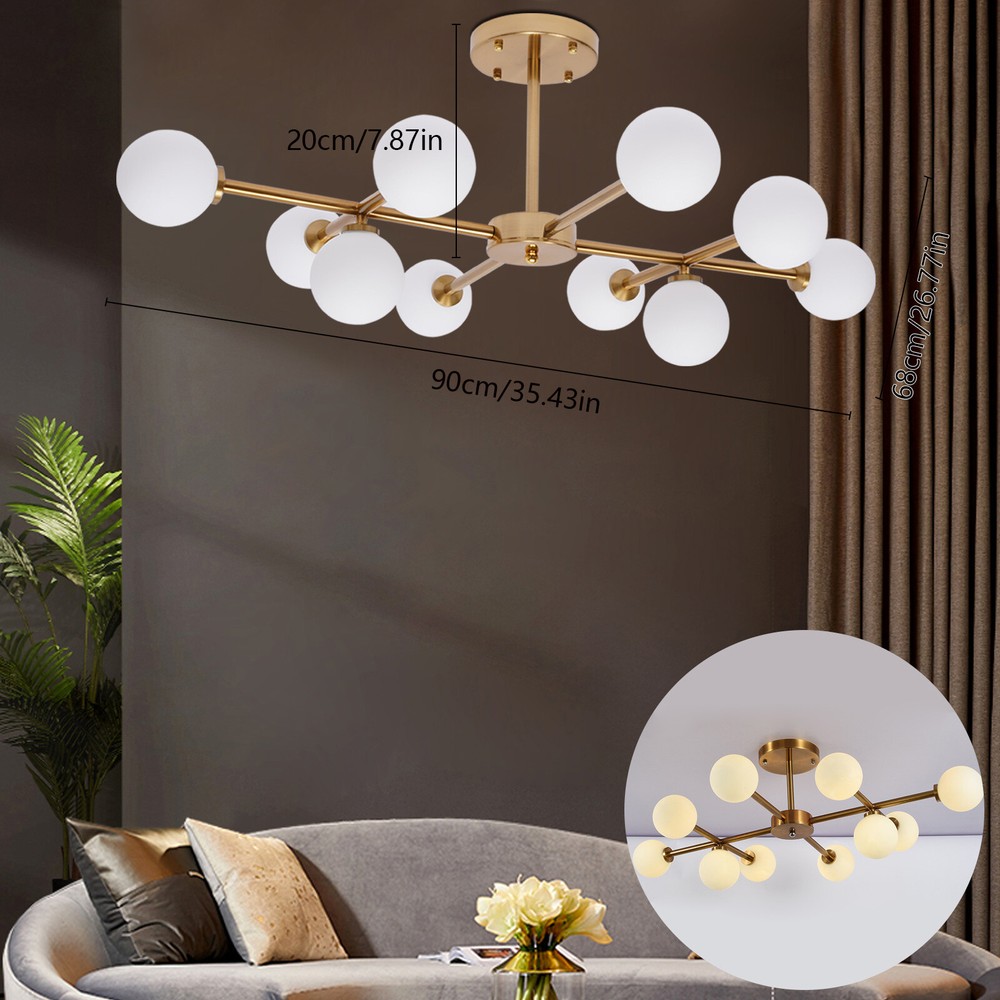 Sputnik Chandelier Lighting 10-light Ceiling Light Fixture Semi Flush Mount Lamp