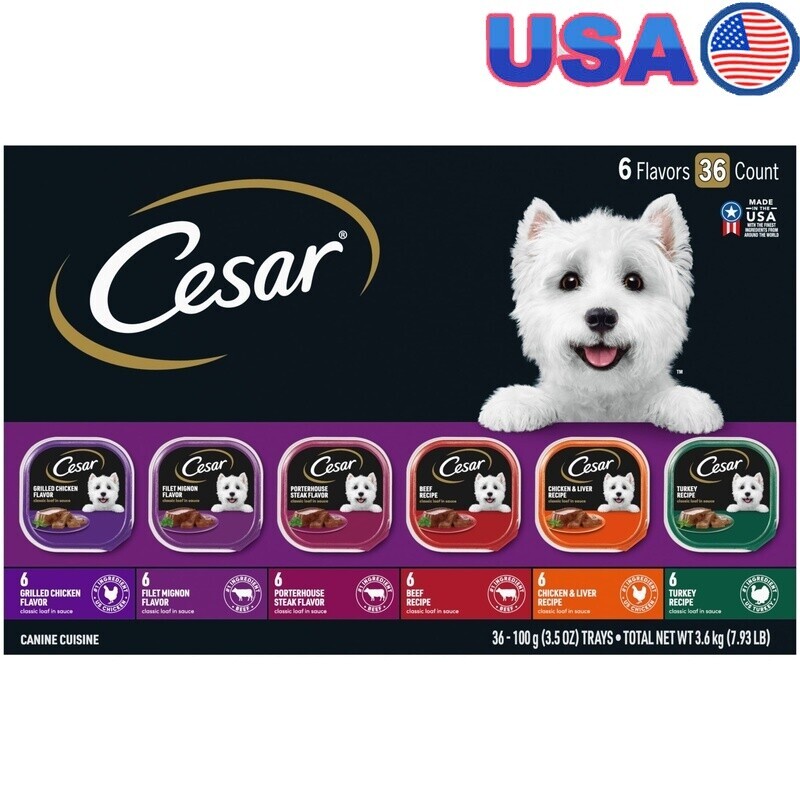 Gourmet Wet Dog Food Variety Pack with Real Meat Loaf in Sauce - 36 Trays Healthy Meal