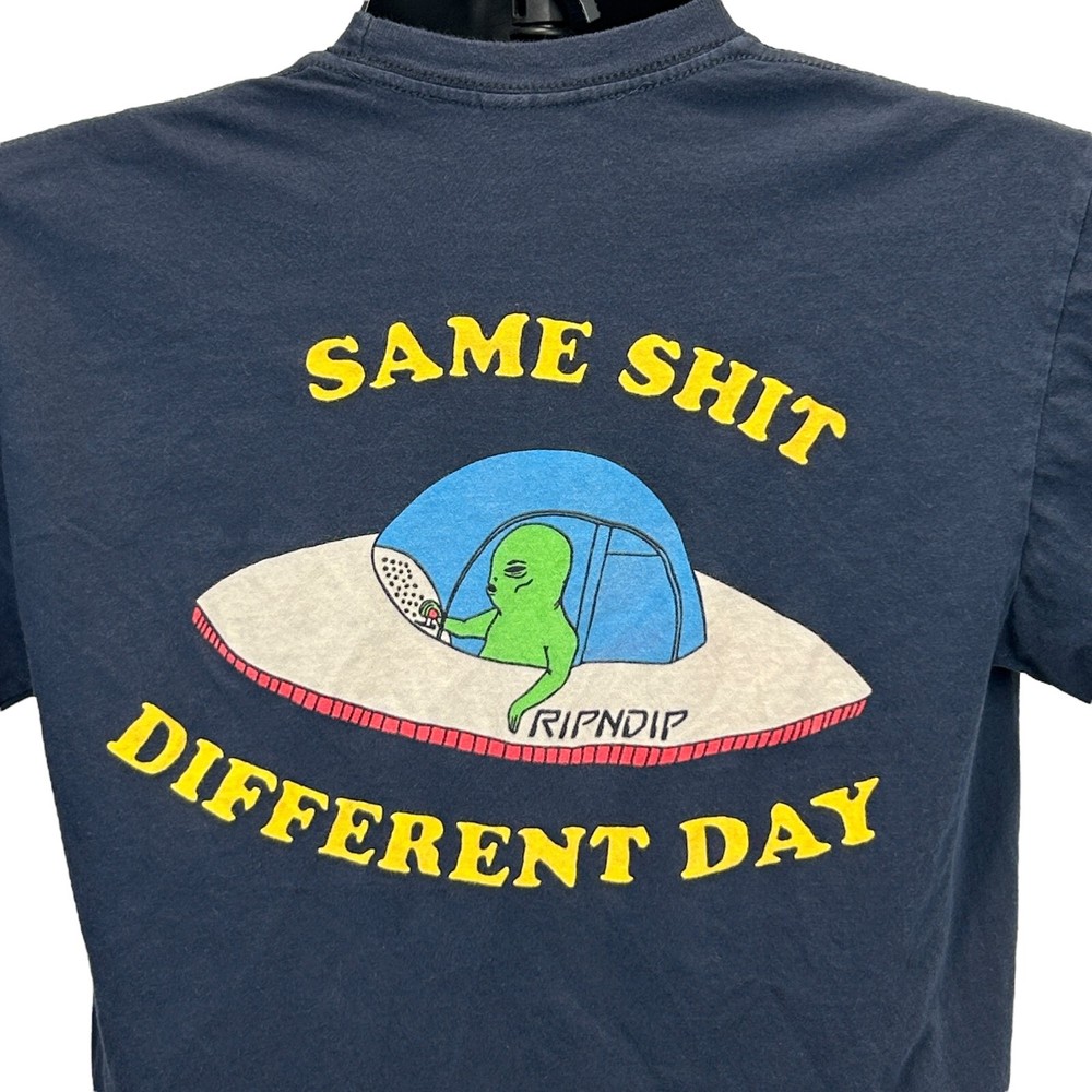 RIPNDIP Same Sh*t Different Day T Shirt Unisex Small Skater Skating Alien Blue