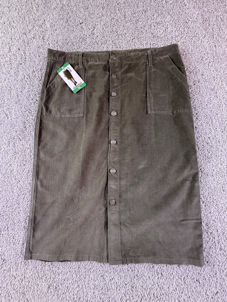 NWT 32 Degrees Heat Women's Straight Midi Corduroy Skirt Green, Size XL