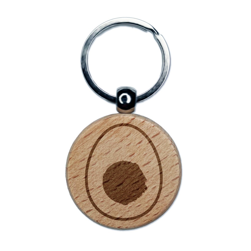 Egg and Yolk Engraved Wood Round Keychain Tag Charm