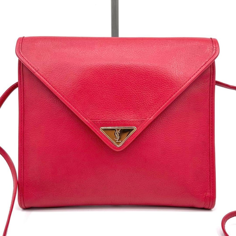 Vintage YSL Red Leather Crossbody Bag with Triangle Logo