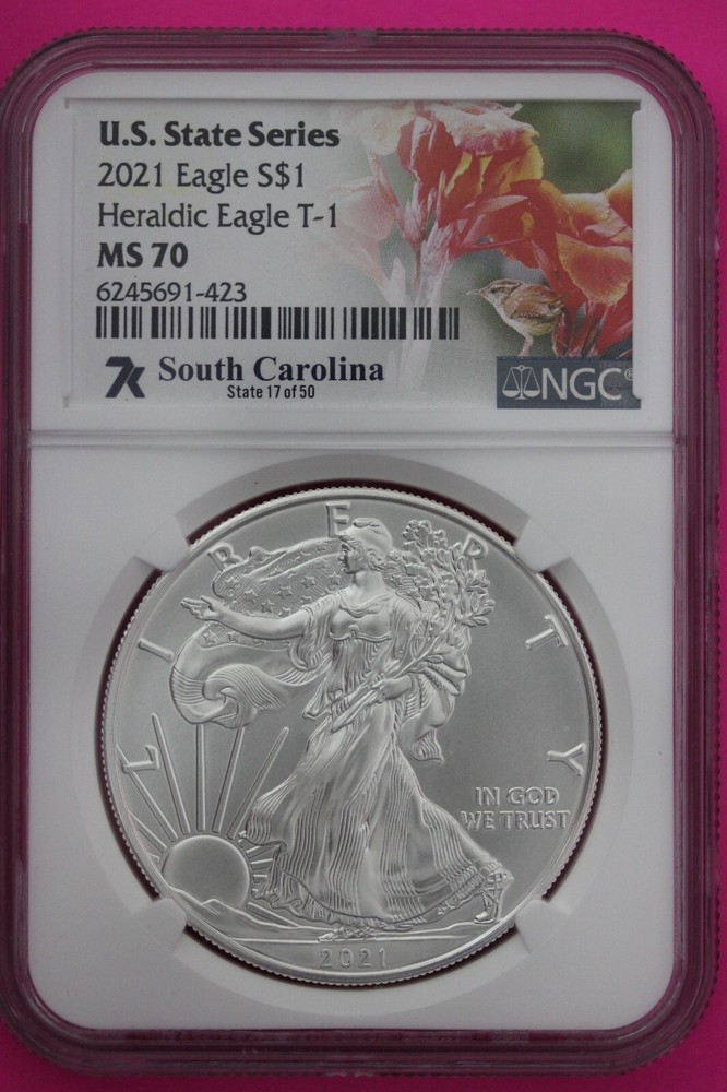 2021 MS 70 American Silver Eagle South Carolina State Series NGC Certified 592