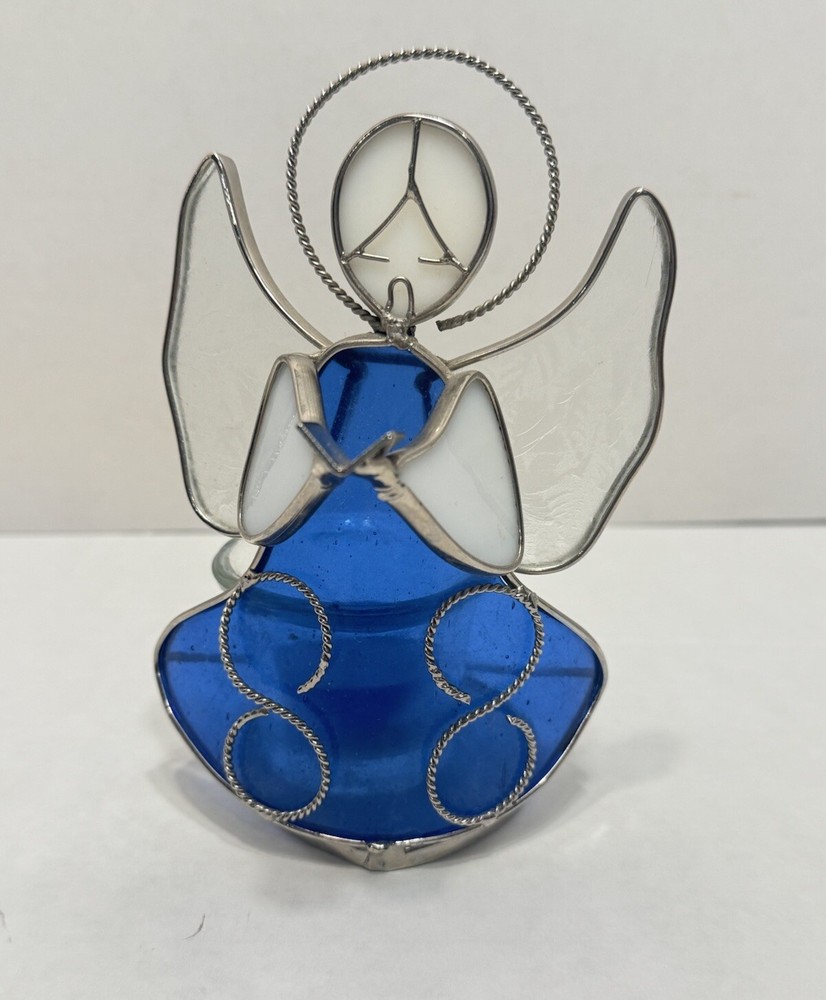 Vintage Stained Glass & Brass Choir Angel w/Song Book Tealight Holder-Unique