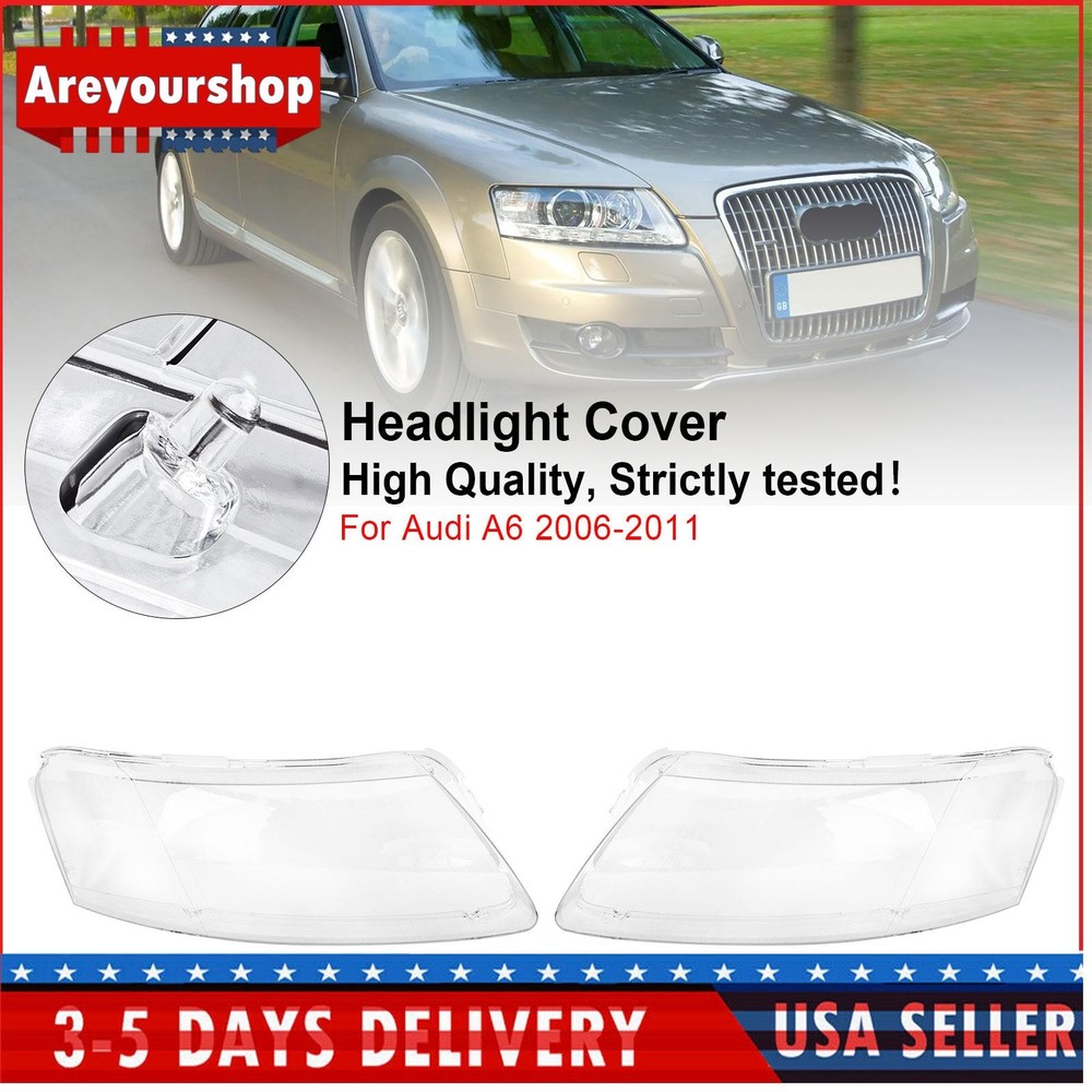Left +Right Headlight Lens Plastic Cover Shell 4F0941003/04 For Audi A6 06-2011#