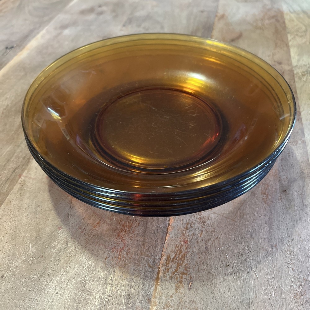 Vintage Vereco France 5-Piece Amber Bowls for Cereal Salad Soup