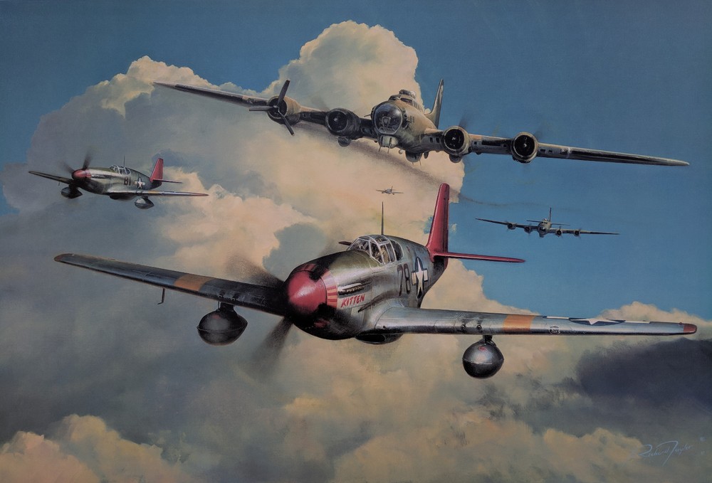 Red Tail Escort by Richard Taylor signed by 6 Tuskegee Airmen with Charles McGee