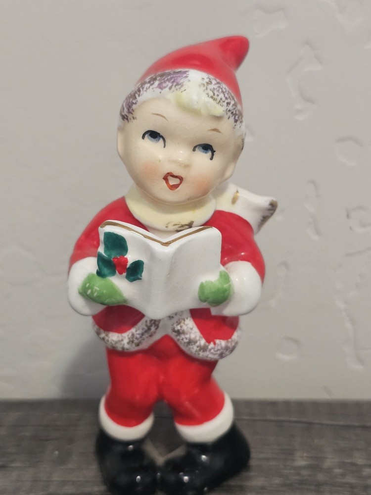 Vintage Christmas Caroling Boy w  Gold Trim Accents  Japan SH2