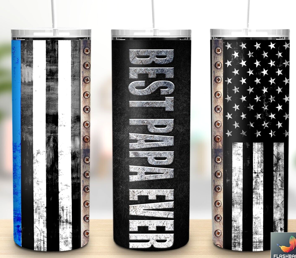 Fathers Day Best Papa Police Multicolor 20oz Insulated Tumbler Lid Straw New-image