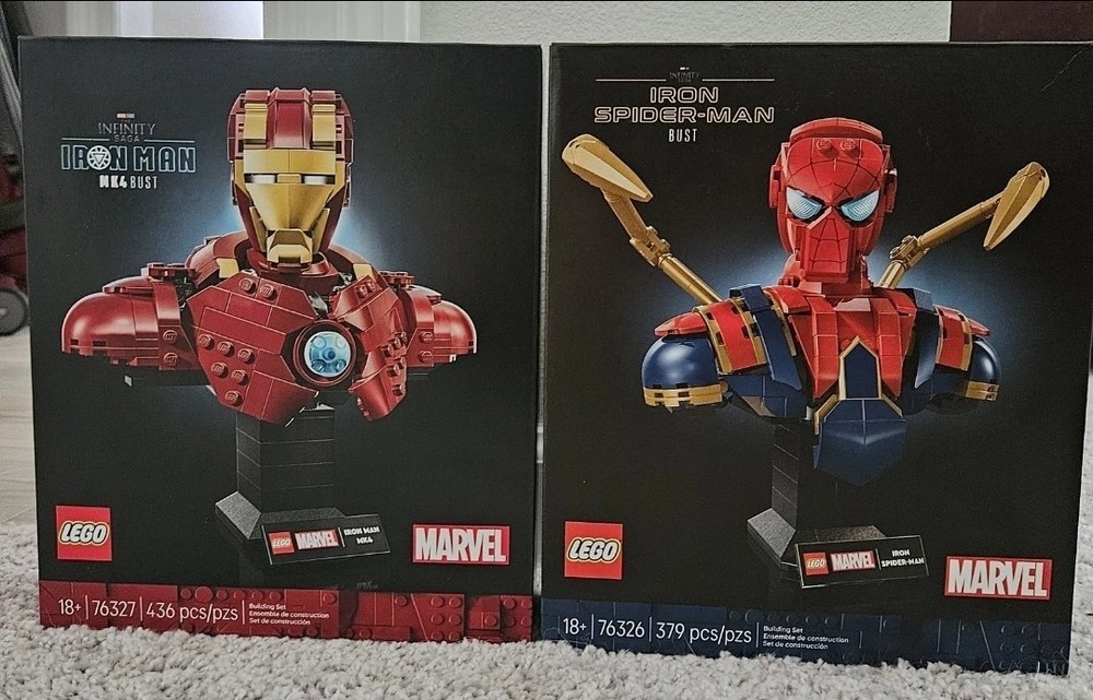 Marvel Lego Iron Man MK4 Bust #76327 And Iron Spider Man Bust #76326. Brand New