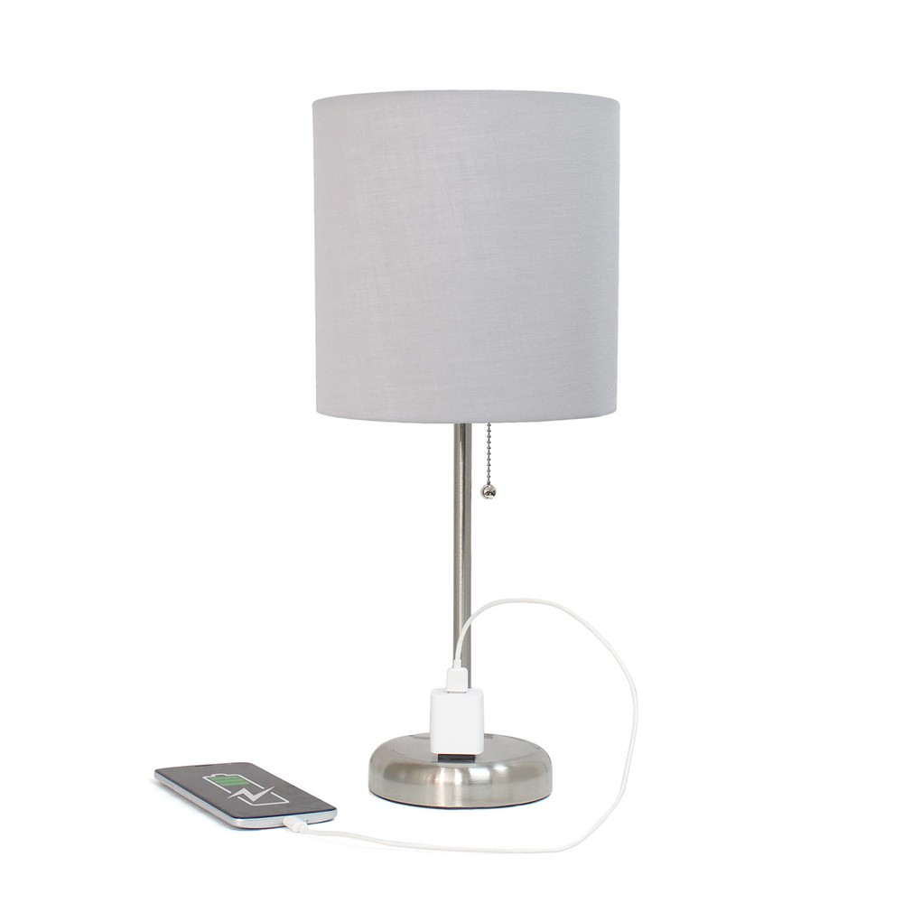 LT1144-GRY Slim Brushed Steel Table Lamp with USB Charging Outlet