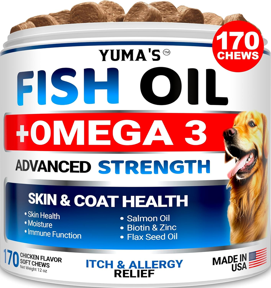 Omega 3 Fish Oil for Dogs - 170 Chews - Skin and Coat Supplement - Omega 3 for D