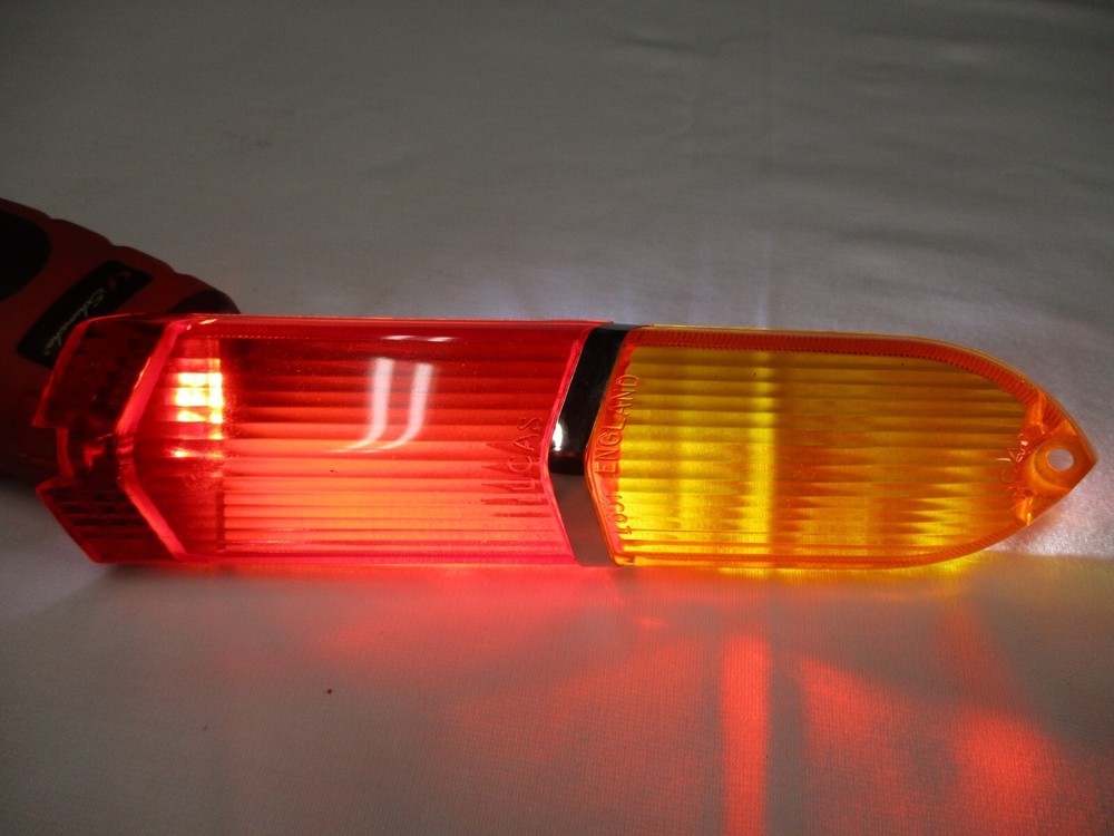Jaguar XKE S1 E Type New Old Stock Lucas Tail Light Lens Amber/Red Euro Spec NOS