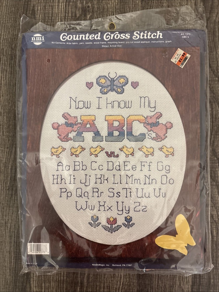 Vintage NeedleMagic ABC Butterfly Counted Cross Stitch Kit 10x12 NOS 1373