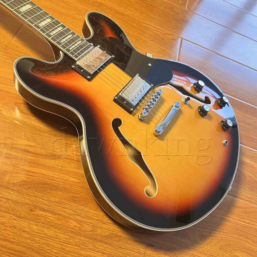 Semi-Hollow Jazz Guitar with Gradient Finish and Classic Point Mosaic Design Includes Free Shipping