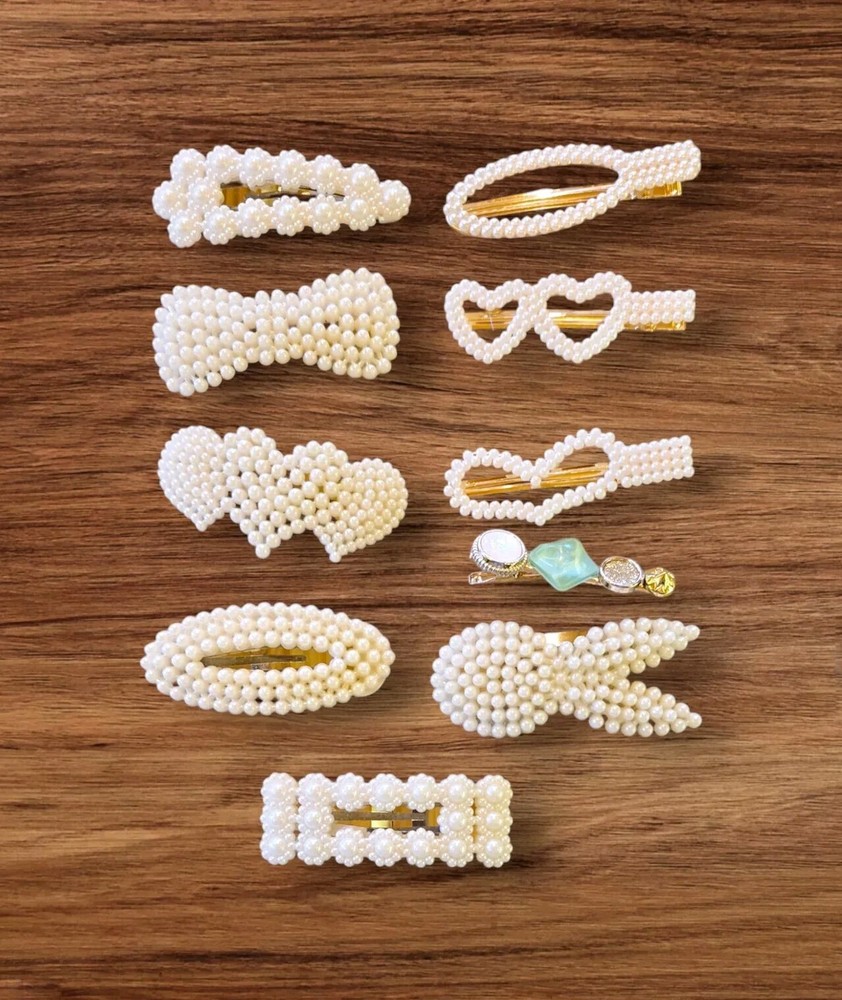 10 Elegant Acrylic Pearl Barrettes – Chic Hair Clips Set of 10