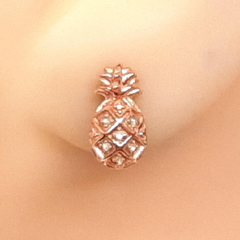 Genuine .12ctw Diamond 14K Rose Gold 925 Sterling Silver Pineapple Earrings