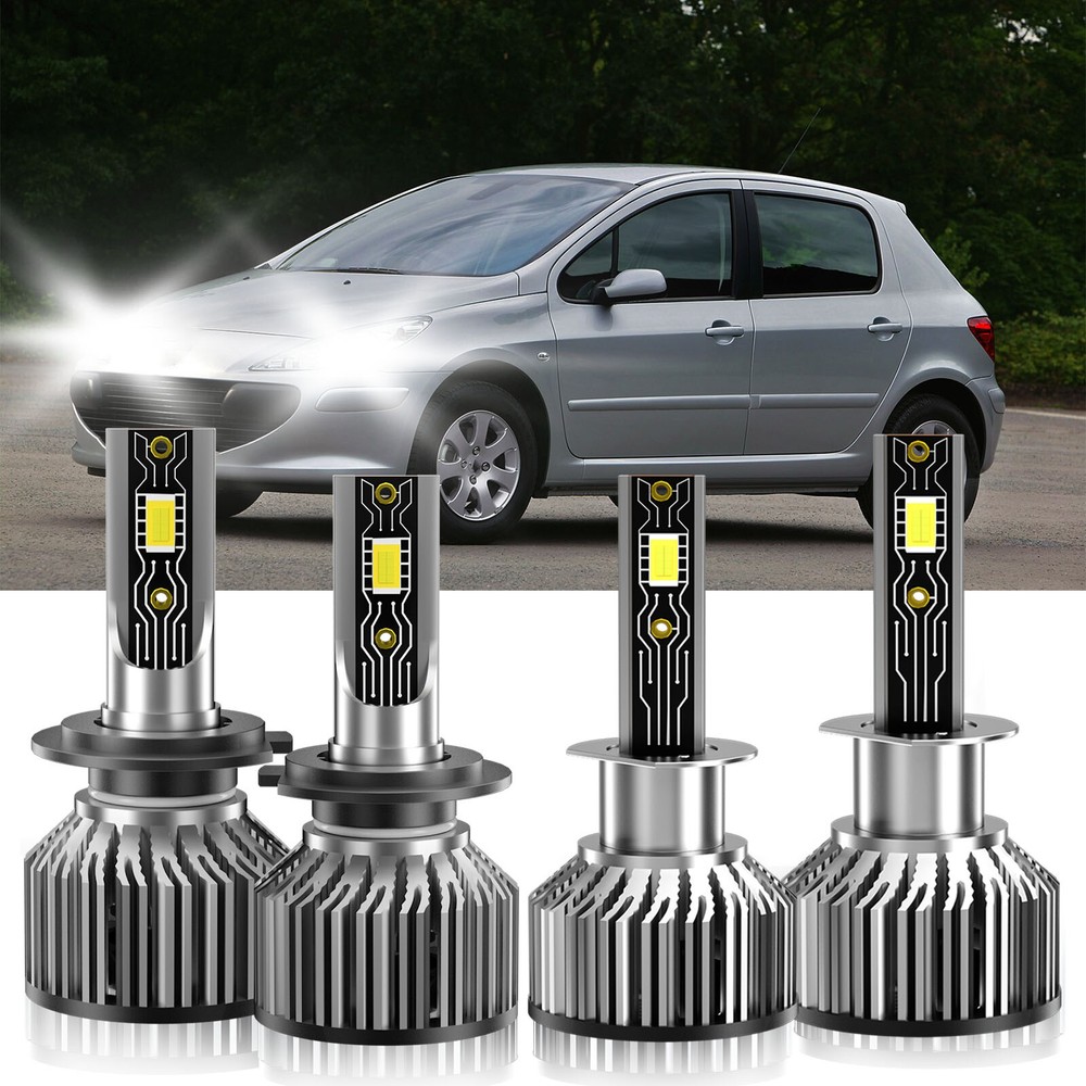 For Peugeot 307 2003-2004 H1+H7 LED Headlight Bulbs Kit 6500K High Low Beam