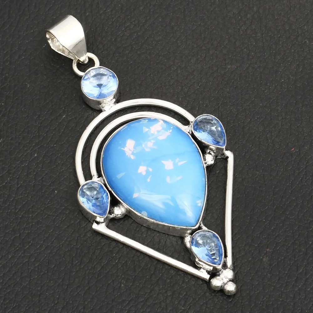 Doublet Opal Blue Topaz Gemstone Ethnic Handmade Pendant Jewelry 3.12