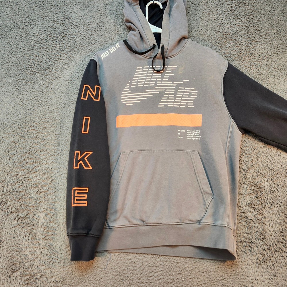 Nike Just Do It Graphic Block Sleeve Hoodie in Gray Black Mens Medium