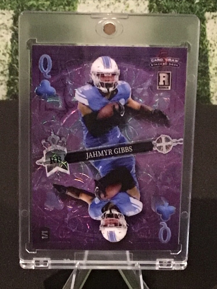 2023 Wild Card 5 Card Draw Stacked Deck Jahmyr Gibbs RC Purple Q Of Clubs 1/1