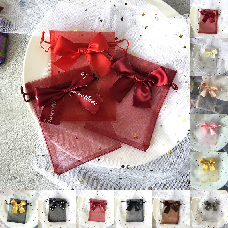 10pcs Bow Organza Bags Wedding Party Favour Gift Candy Jewellery Candy Pouches