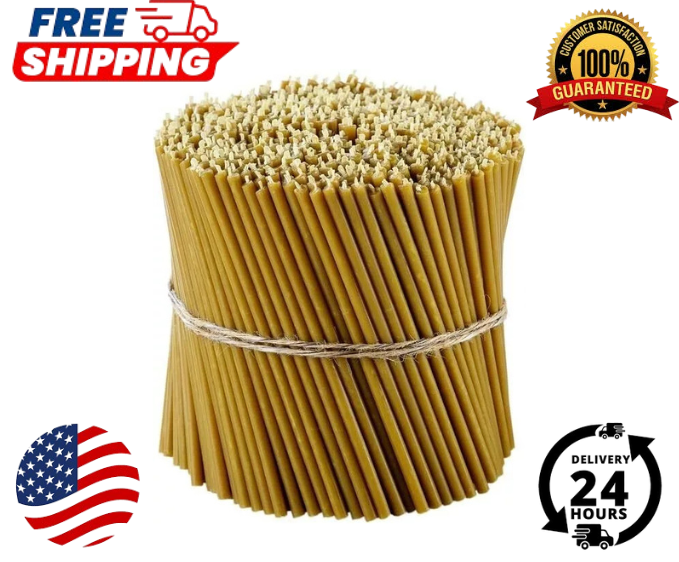 100% Pure Beeswax Orthodox Church Taper Candles Yellow 50 Pack