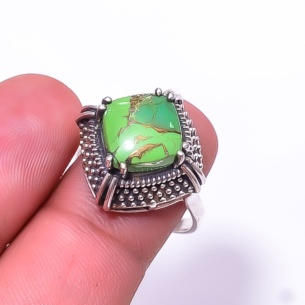 Copper Green Turquoise Solitaire 925 Sterling Silver Ring 8 R6 Valentine Gift