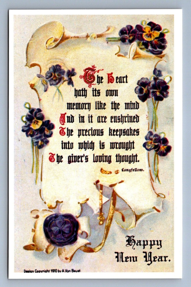 Postcard Vtg Reproduction New Year's Holiday Celebration The Heart Hath Its Own