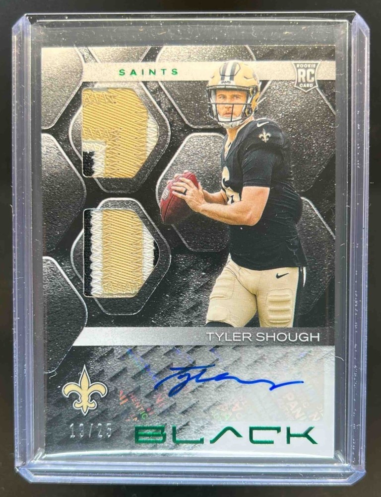 2025 Panini Black Tyler Shough Rookie Materials RC Patch Emerald Auto #19/25
