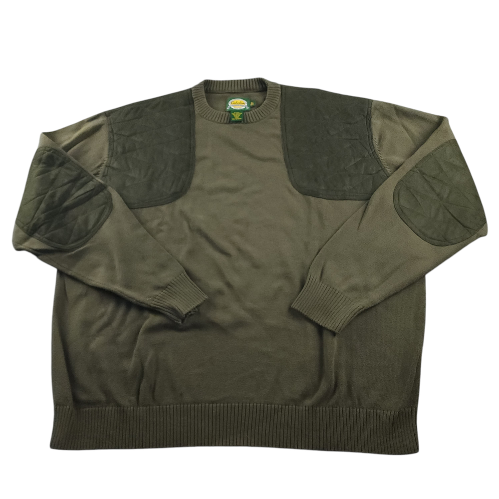 Cabela's Sweater XL Mens Crew Neck Knit Commando Shooting Pullover Elbow Patch