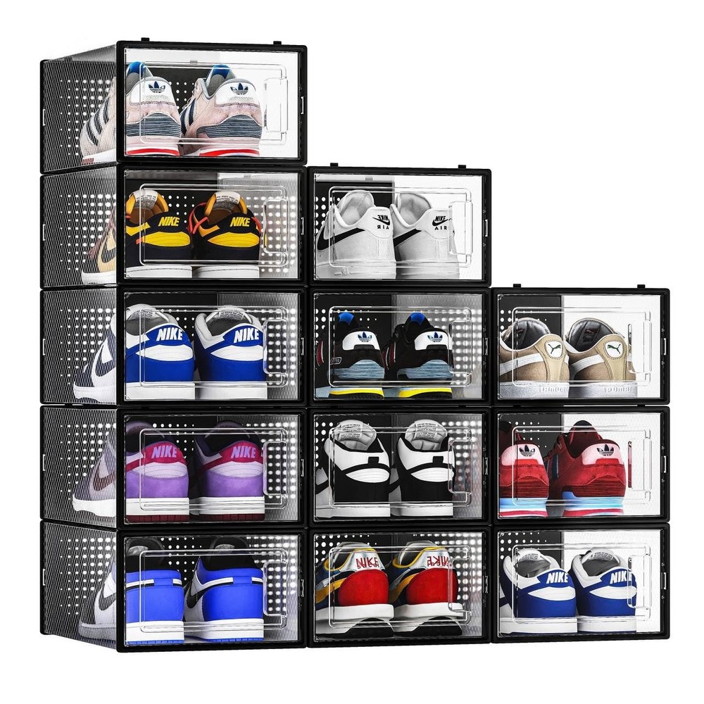 12 Pack Shoe Storage Bins, Clear Plastic Stackable Shoe Organizer for Closet,...