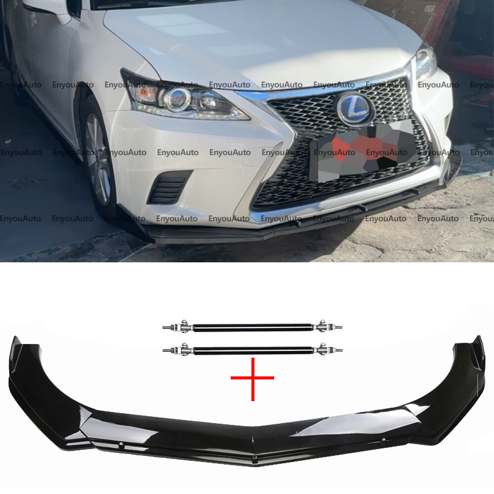 Lexus GS300 GS350 Front Bumper Lip Spoiler with Strut Rods Glossy Black